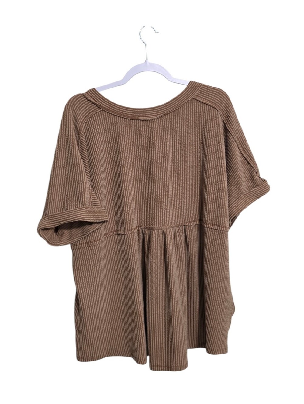 Andree Brown Ribbed Top 2X Short Sleeve Comfy - Picture 2 of 6